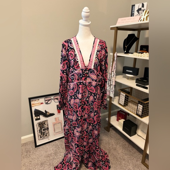 Anthropologie Kitsch & Pop Womens Paisley Maxi Dress Size Medium Button Front - Picture 4 of 8